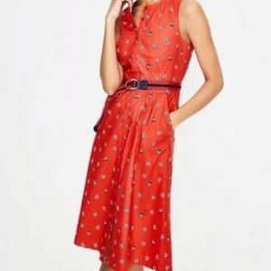 New with tags Boden Leila Red Shirt Dress Ballet Slipper Shoe Print